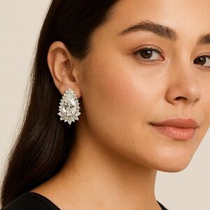 27. New Crystal Clip-On Statement Earrings | Teardrop Rhinestone Bridal Pageant